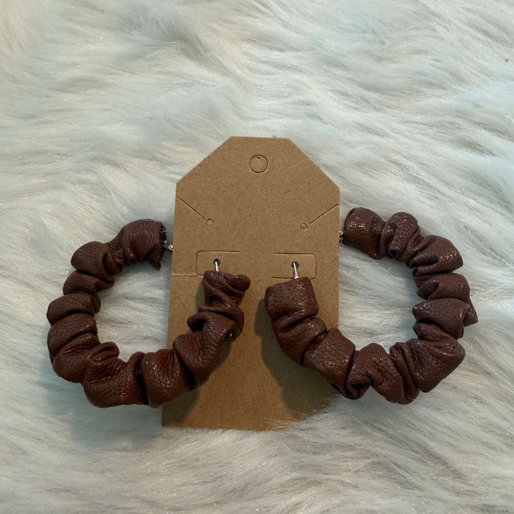 Chico's Brown Leather Round Earrings